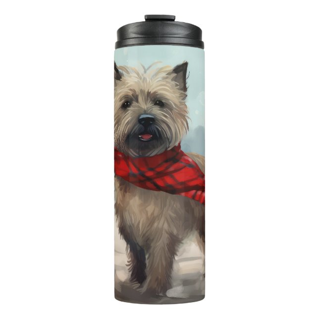 Cairn Terrier Dog im Schnee Weihnachten Thermosbecher (Vorderseite)