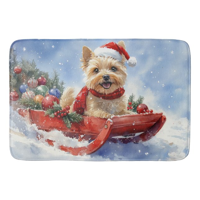 Cairn Terrier Dog in Sledge Let it Schnee Weihnach Badematte (Vorderseite)