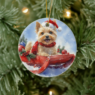 Cairn Terrier Dog in Sledge Let it Schnee Weihnach Keramik Ornament