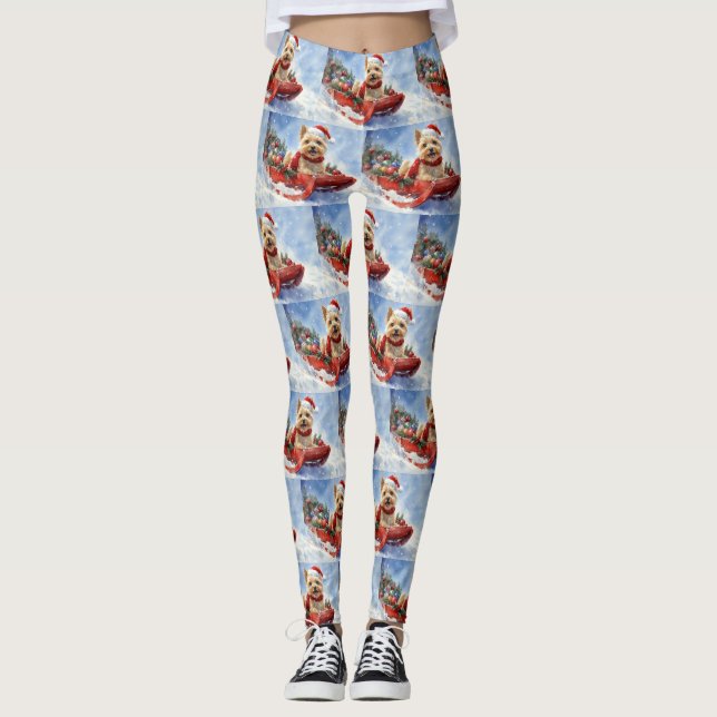 Cairn Terrier Dog in Sledge Let it Schnee Weihnach Leggings (Vorderseite)