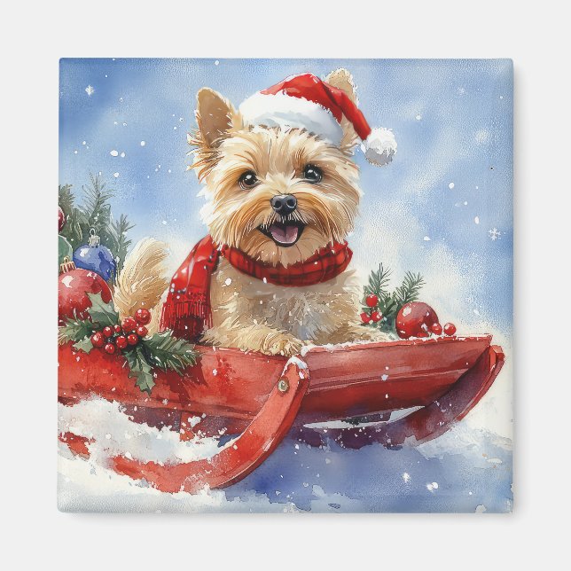 Cairn Terrier Dog in Sledge Let it Schnee Weihnach Magnet (Vorne)