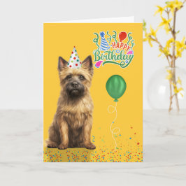 Cairn Terrier Dog Party Hat Yellow Birthday Karte