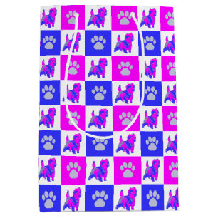Cairn Terrier Dog & Paw Hot Pink & Blue Mittlere Geschenktüte