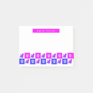 Cairn Terrier Dog & Paw Hot Pink & Blue Post-it Klebezettel