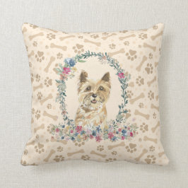 Cairn Terrier Dog Paw Print & Floral Niedlich Kissen