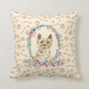 Cairn Terrier Dog Paw Print & Floral Niedlich Kissen