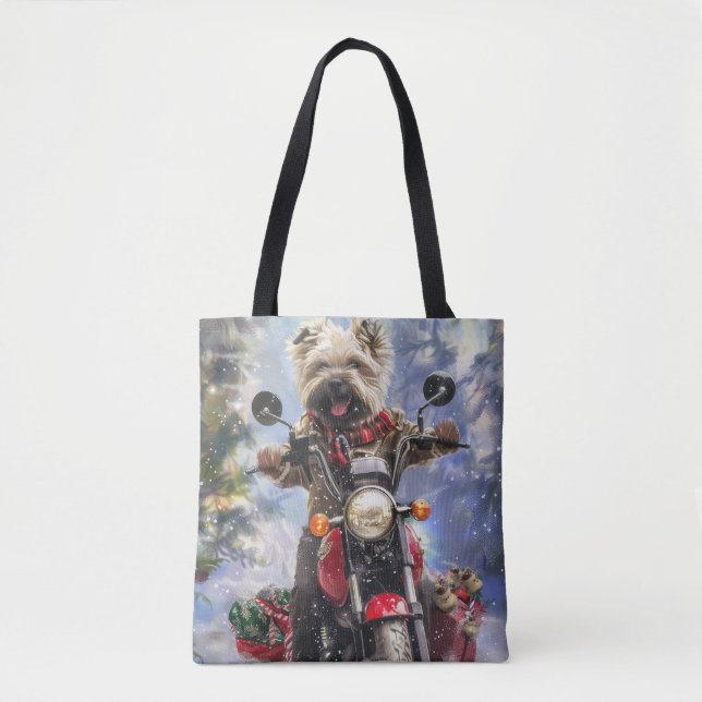 Cairn Terrier Dog Riding Motorrad Weihnachten (Vorderseite)