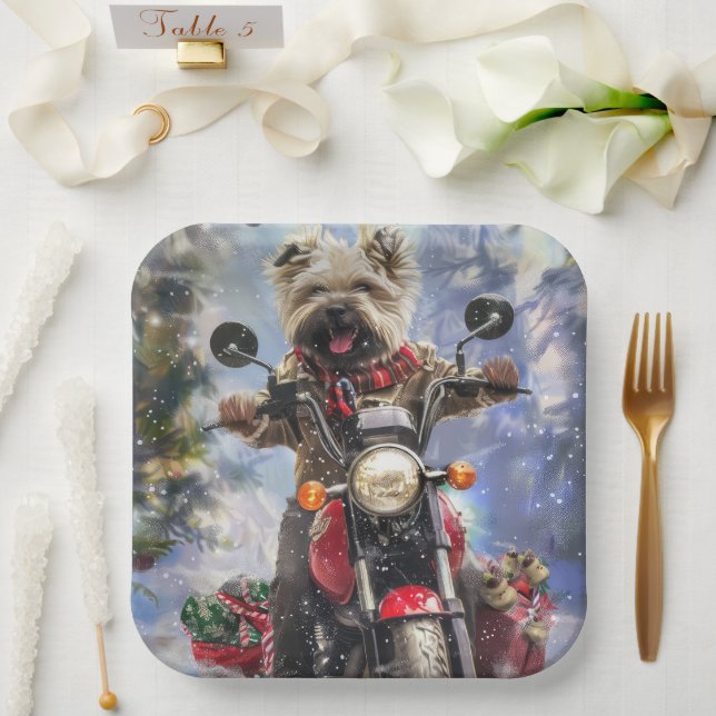 Cairn Terrier Dog Riding Motorrad Weihnachten Pappteller (Hochzeit)
