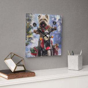 Cairn Terrier Dog Riding Motorrad Weihnachten Quadratische Wanduhr