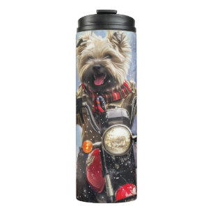 Cairn Terrier Dog Riding Motorrad Weihnachten Thermosbecher