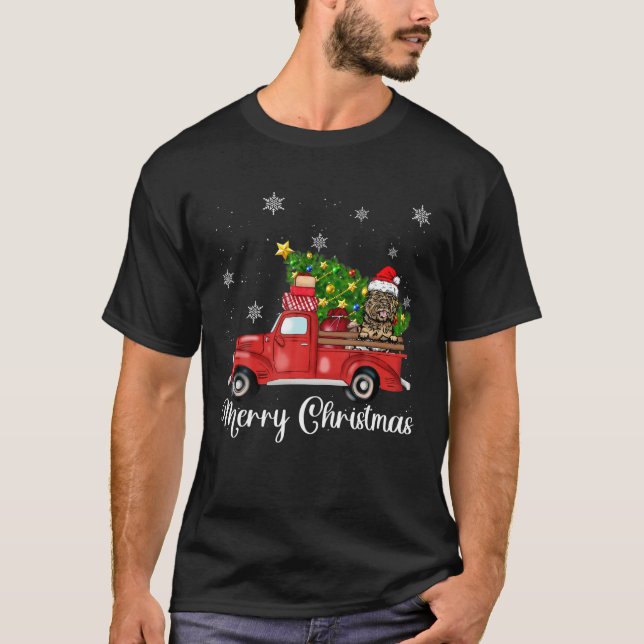 Cairn Terrier Dog Riding Red Truck Weihnachten T-Shirt (Vorderseite)