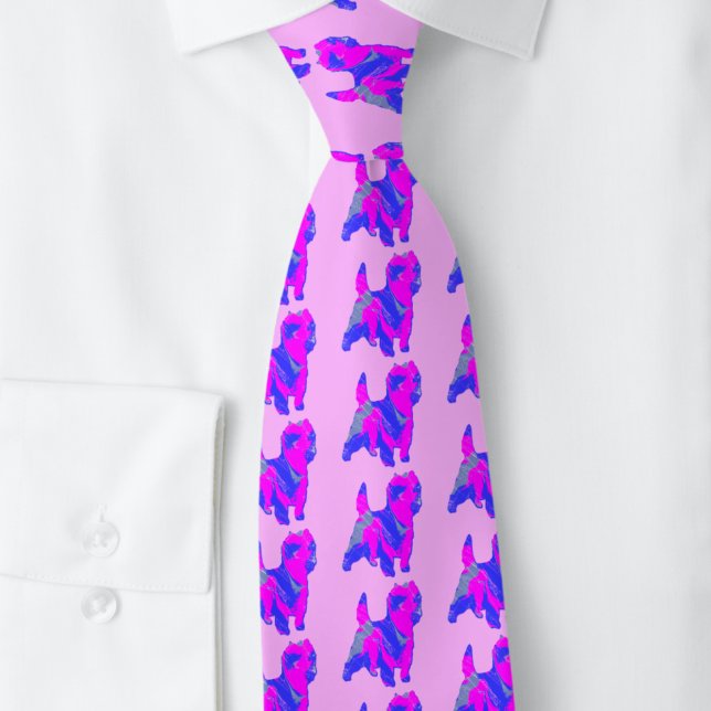 Cairn Terrier Dog Silhouette Rosa und Blau Krawatte (Cairn Terrier pink and blue pattern silhouette pink background tie)