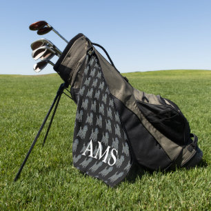 Cairn Terrier Dog Silhouette Y&B Grid Black Golfhandtuch