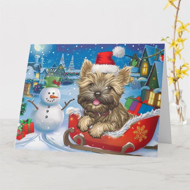 Cairn Terrier Dog Sleigh Schnee Weihnachten Karte (Gelbe Blume)