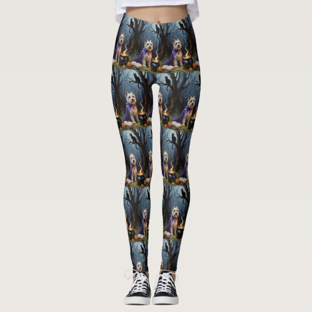 Cairn Terrier Dog Whimsical Halloween Malerei Leggings (Vorderseite)