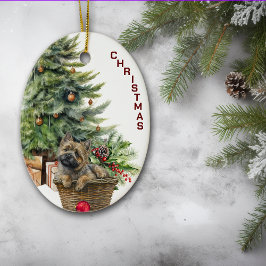 Cairn Terrier Dog Wicker Korbwein Weihnachten Keramik Ornament