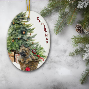 Cairn Terrier Dog Wicker Korbwein Weihnachten Keramik Ornament