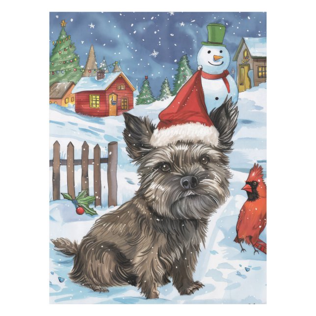 Cairn Terrier Dog Winter Wonderland Weihnachtsfreu Tischdecke (Vorderseite)