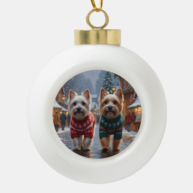 Cairn Terrier Dogs Christmas Snow Holiday  Keramik Kugel-Ornament (Vorderseite)