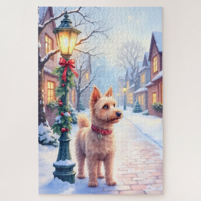 Cairn Terrier Festive Lamppost Village Christmas Puzzle (Vertikal)