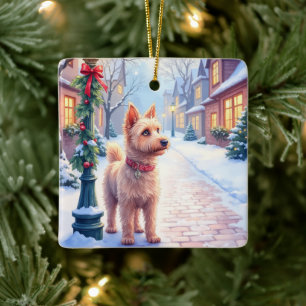 Cairn Terrier Festives Laternenpfosten Dorf Weihna Keramikornament