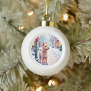 Cairn Terrier Festlicher Laternenpfosten Dorf Weih Keramik Kugel-Ornament