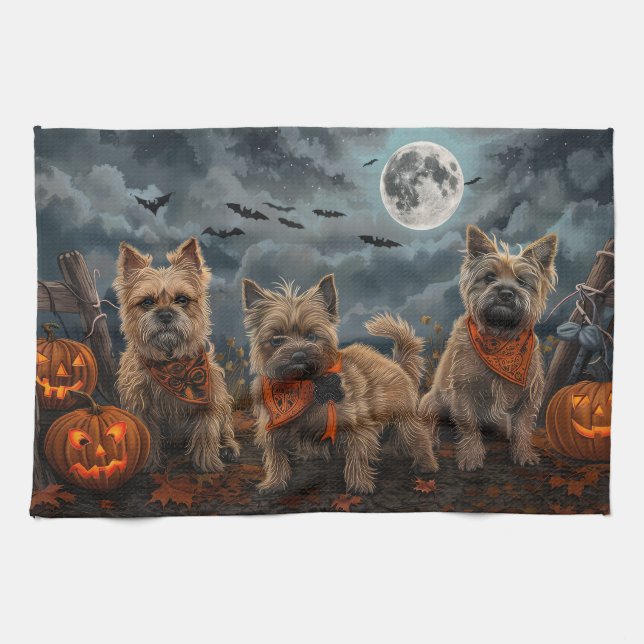 Cairn Terrier Halloween Spooky Geschirrtuch (Horizontal)