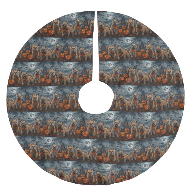 Cairn Terrier Halloween Spooky Polyester Weihnachtsbaumdecke (Vorderseite)