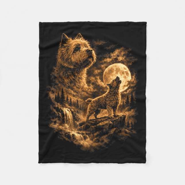 Cairn Terrier Heulender Mond Hund Fantasy Forrest Fleecedecke (Vorderseite)