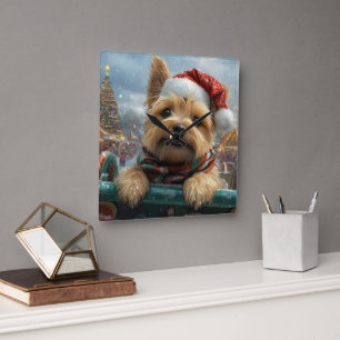 Cairn Terrier Hund Achterbahn Weihnachten Quadratische Wanduhr