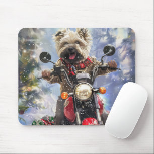 Cairn Terrier Hund fährt Motorrad Weihnachten Mousepad