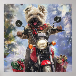 Cairn Terrier Hund fährt Motorrad Weihnachten Poster