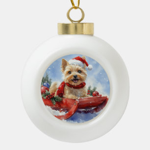 Cairn Terrier Hund im Schlitten Lass es schneien W Keramik Kugel-Ornament