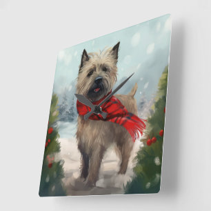 Cairn Terrier Hund im Schnee Weihnachten Quadratische Wanduhr
