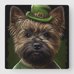Cairn Terrier Hund in St. Patrick's Day Dress Quadratische Wanduhr