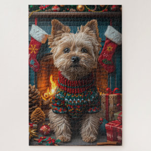 Cairn Terrier Hund mit Weihnachtsgeschenken Kamin Puzzle