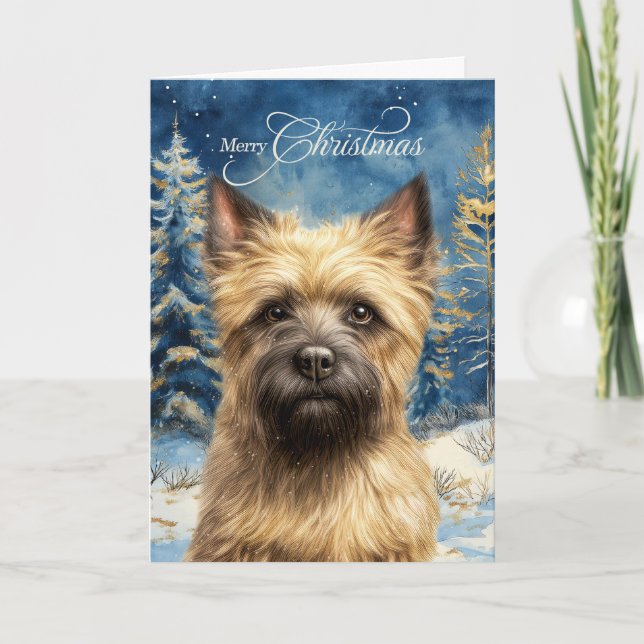 Cairn Terrier Hund Wald Weihnachten (Vorderseite)