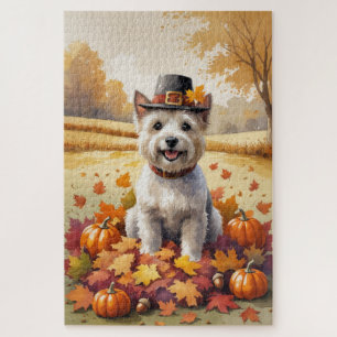 Cairn Terrier im Herbst hinterlässt Erntedank Art Puzzle