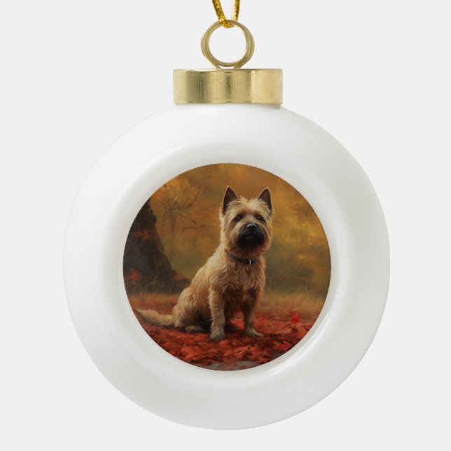 Cairn Terrier im Herbst Leaves Fall Inspiriert Keramik Kugel-Ornament (Vorderseite)