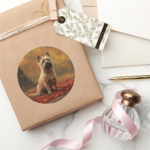 Cairn Terrier im Herbst Leaves Fall Inspiriert Runder Aufkleber