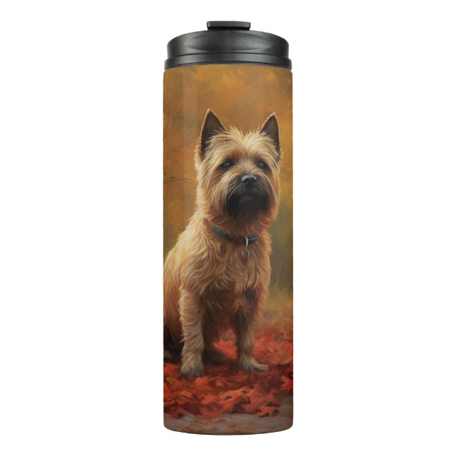 Cairn Terrier im Herbst Leaves Fall Inspiriert Thermosbecher (Vorderseite)