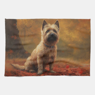 Cairn Terrier im Herbstlaub Fall Inspiriert Geschirrtuch