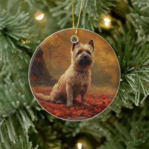 Cairn Terrier im Herbstlaub Fall Inspiriert Keramik Ornament