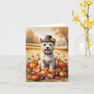 Cairn Terrier im Herbstlaub Thanksgiving Kunst Karte