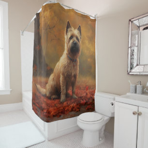 Cairn Terrier im Herbstlaubfall inspiriert Duschvorhang