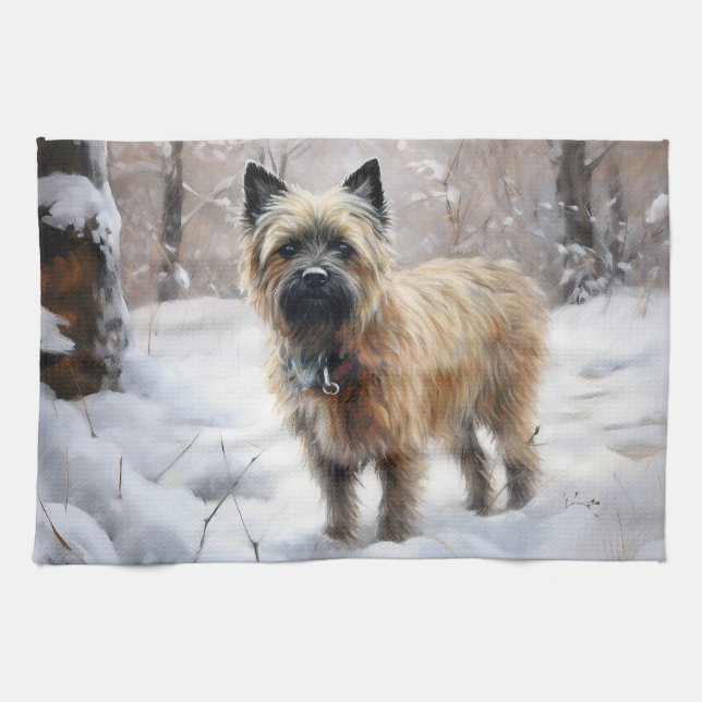 Cairn Terrier lässt es Weihnachten schnee Geschirrtuch (Horizontal)