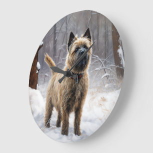 Cairn Terrier lässt es Weihnachten schnee Große Wanduhr