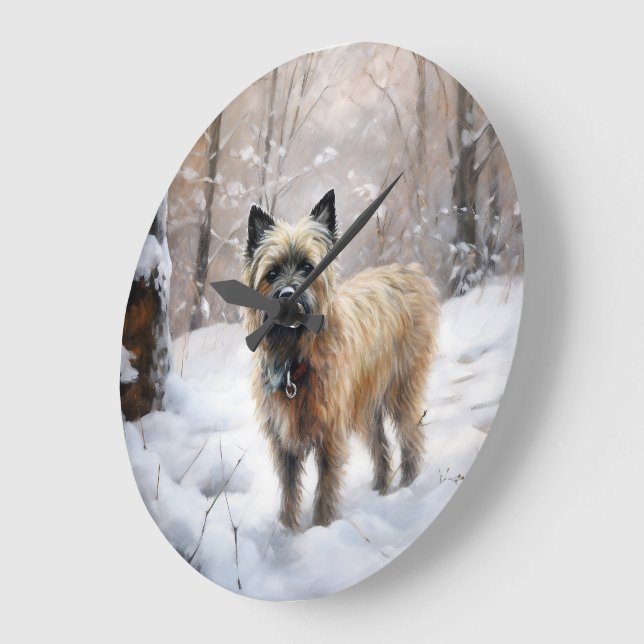 Cairn Terrier lässt es Weihnachten schnee Große Wanduhr (Winkel)