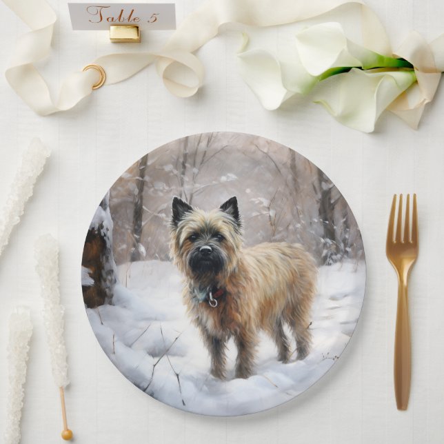Cairn Terrier lässt es Weihnachten schnee Pappteller (Hochzeit)
