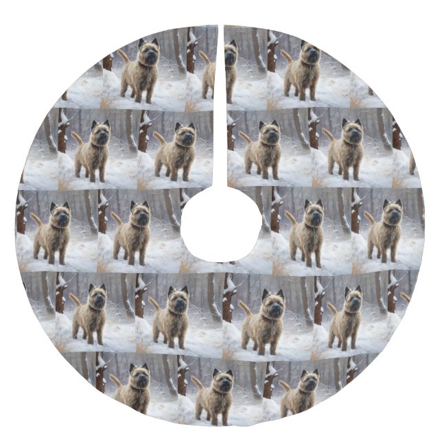 Cairn Terrier lässt es Weihnachten schnee Polyester Weihnachtsbaumdecke (Vorderseite)